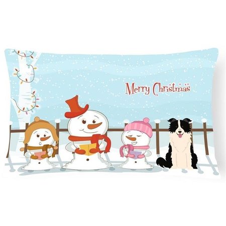 CAROLINES TREASURES Carolines Treasures BB2449PW1216 Merry Christmas Carolers Border Collie Black & White Canvas Fabric Decorative Pillow BB2449PW1216